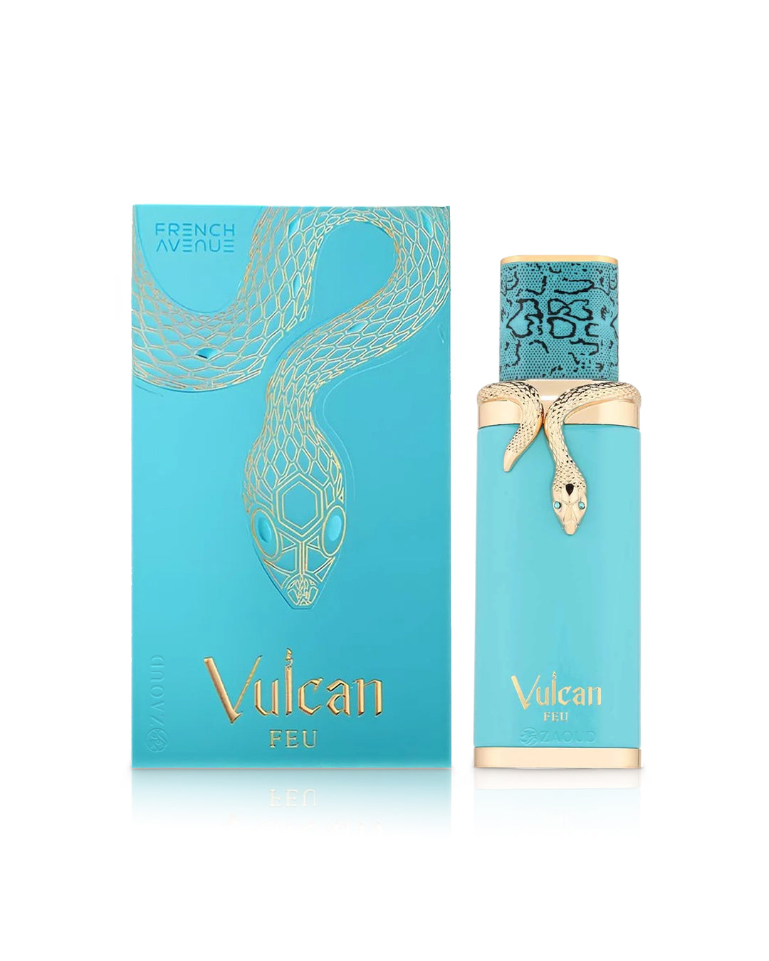 French Avenue Vulcan Feu Eau de Parfum 100ml unisex con scatola originale su sfondo bianco