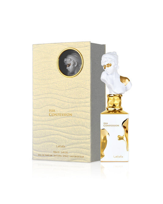 Lattafa Her Confession Eau de Parfum 100ml donna con scatola originale su sfondo bianco