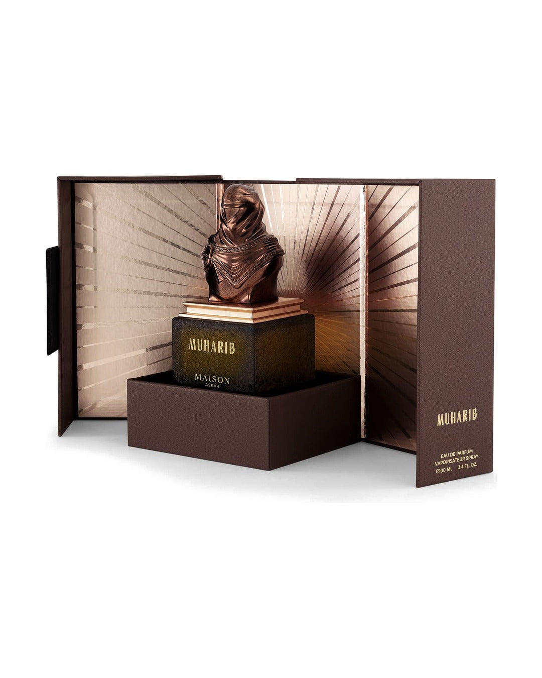 Maison Asrar Muharib Eau de Parfum 100ml uomo con scatola originale su sfondo bianco