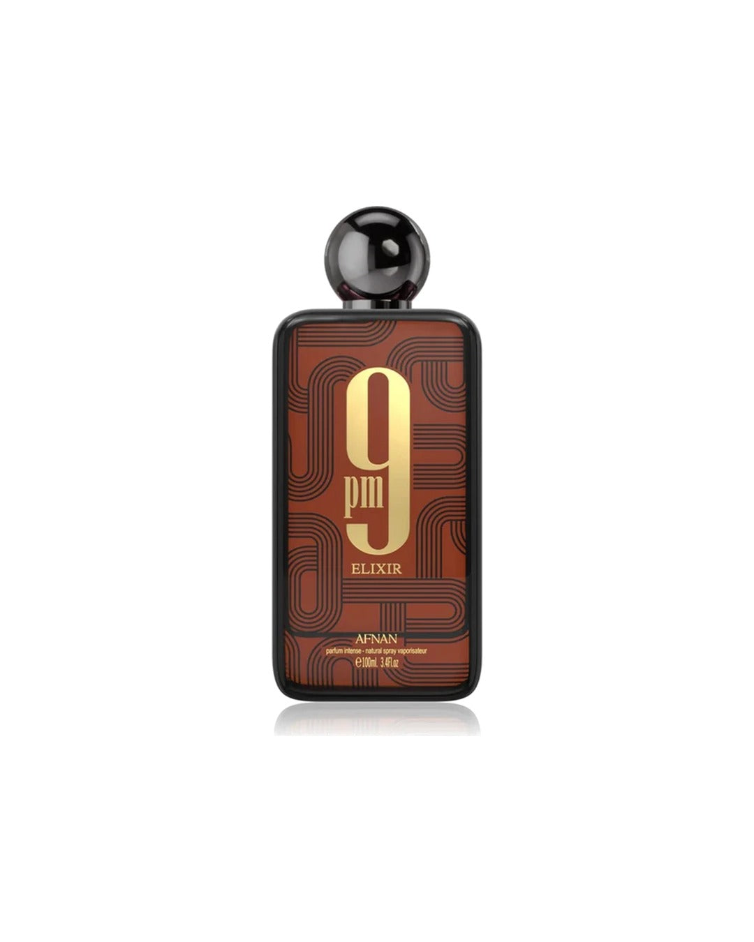 bottiglia del profumo Afnan 9pm Elixir Parfum Intense 100ml, brand degli Emirati Arabi Uniti.