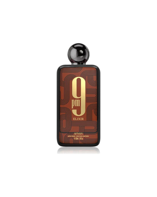 bottiglia del profumo Afnan 9pm Elixir Parfum Intense 100ml, brand degli Emirati Arabi Uniti.