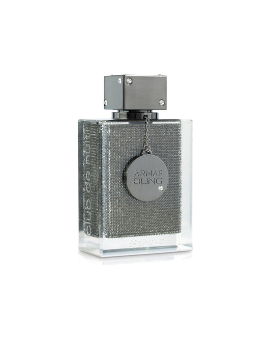 Flacone del profumo Armaf Club de Nuit Bling Eau de Parfum 75ml unisex su sfondo bianco