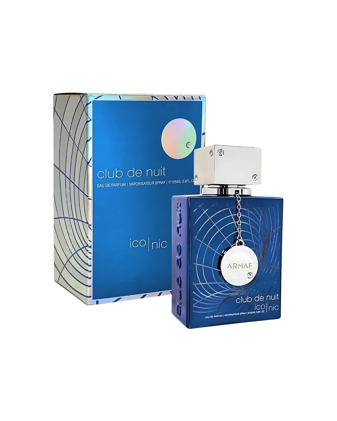 Armaf Club de Nuit Blue Iconic Eau de Parfum 105ml uomo con scatola originale su sfondo bianco