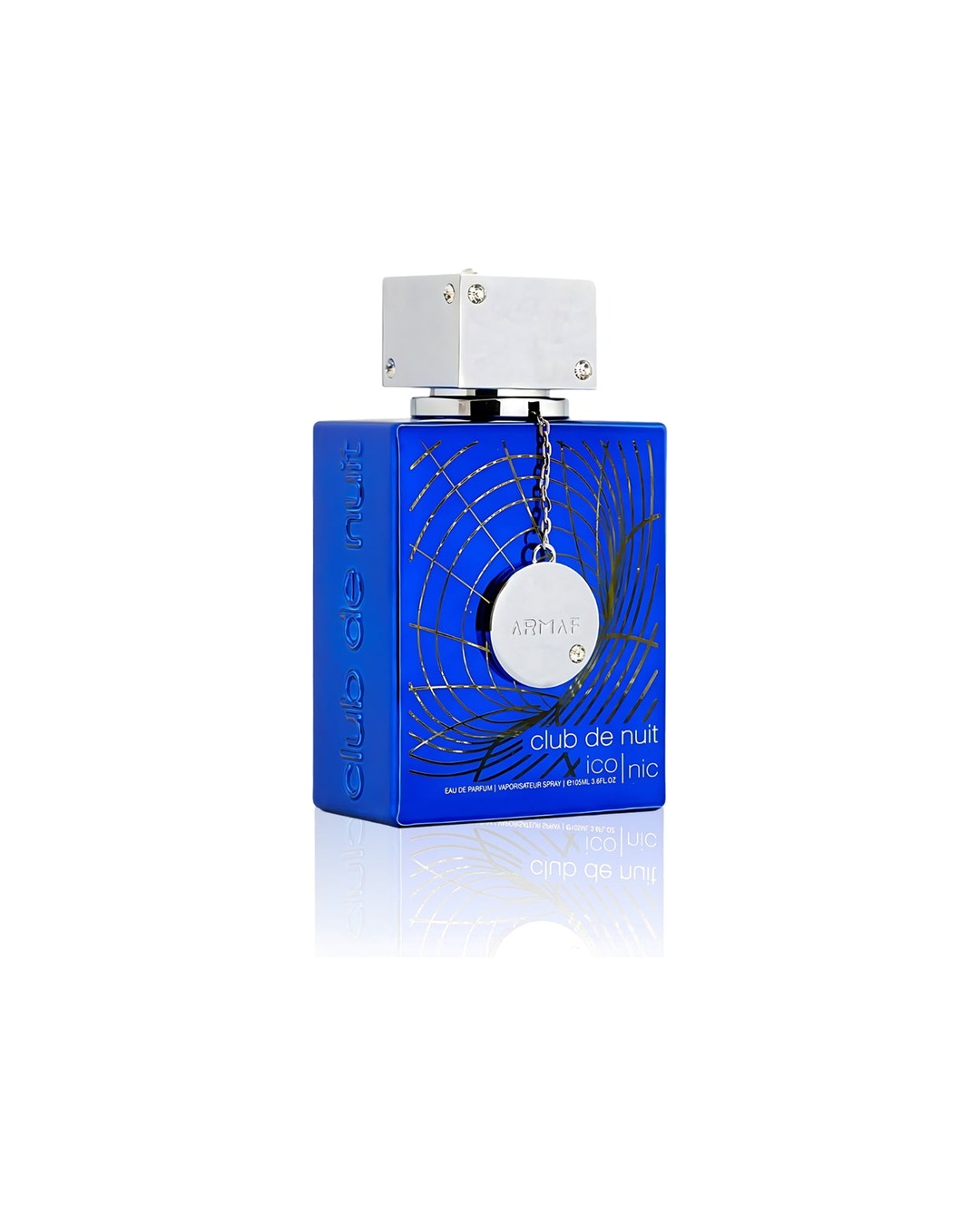 Flacone del profumo Armaf Club de Nuit Blue Iconic Eau de Parfum 105ml uomo su sfondo bianco