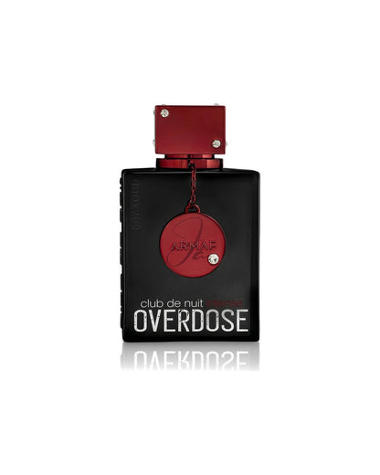 Flacone del profumo Armaf Club de Nuit Intense Overdose Eau de Parfum 105ml uomo su sfondo bianco