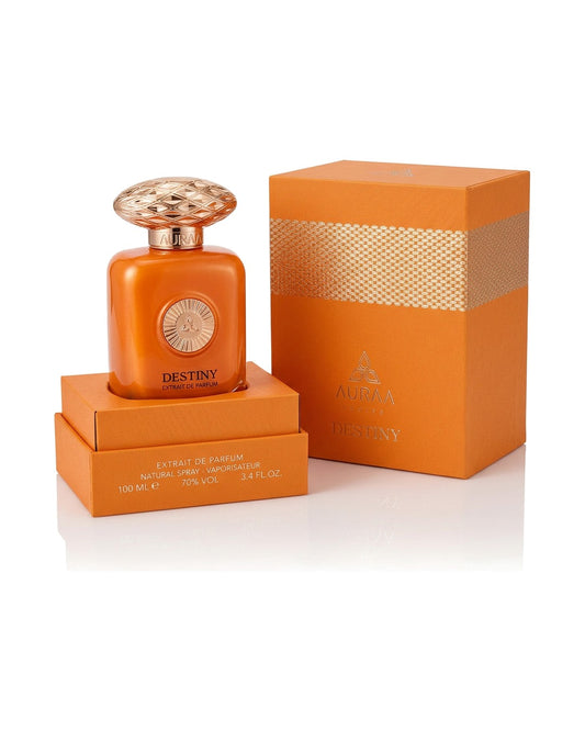 Auraa Desire Destiny Extrait de Parfum 100ml unisex con scatola originale su sfondo bianco