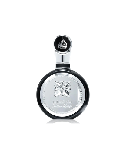 Flacone nero e argento del profumo Lattafa Fakhar Men Eau de Parfum 100ml uomo