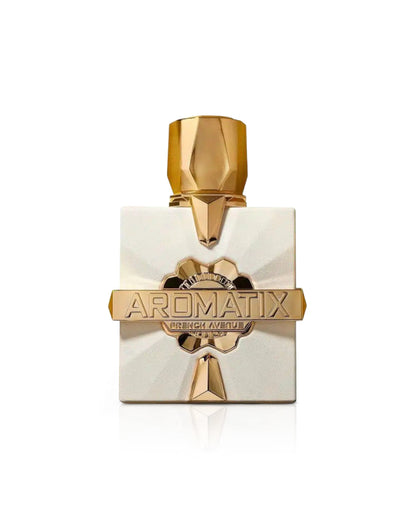 Flacone del profumo French Avenue Aromatix Platine Blanc Extrait de Parfum 100ml unisex su sfondo bianco