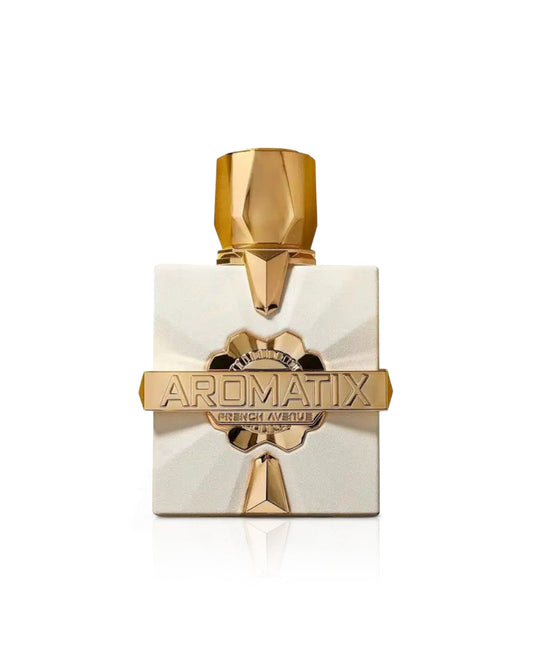 Flacone del profumo French Avenue Aromatix Platine Blanc Extrait de Parfum 100ml unisex su sfondo bianco