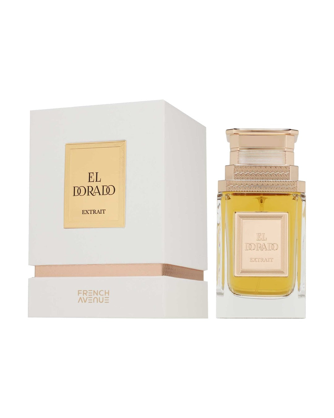 French Avenue El Dorado Extrait de Parfum 100ml unisex con scatola originale su sfondo bianco