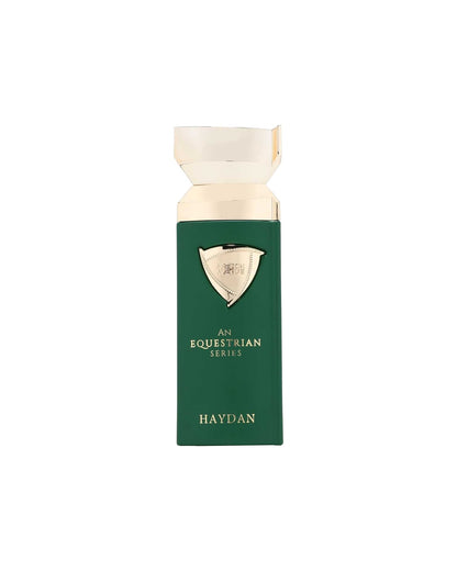 Flacone del profumo French Avenue An Equestrian Series Haydan Eau de Parfum 100ml uomo su sfondo bianco