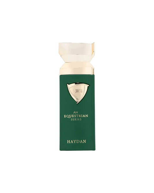 Flacone del profumo French Avenue An Equestrian Series Haydan Eau de Parfum 100ml uomo su sfondo bianco
