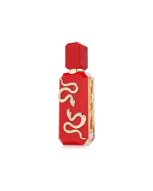 Flacone del profumo French Avenue Veneno Scarlet Eau de Parfum 100ml unisex su sfondo bianco
