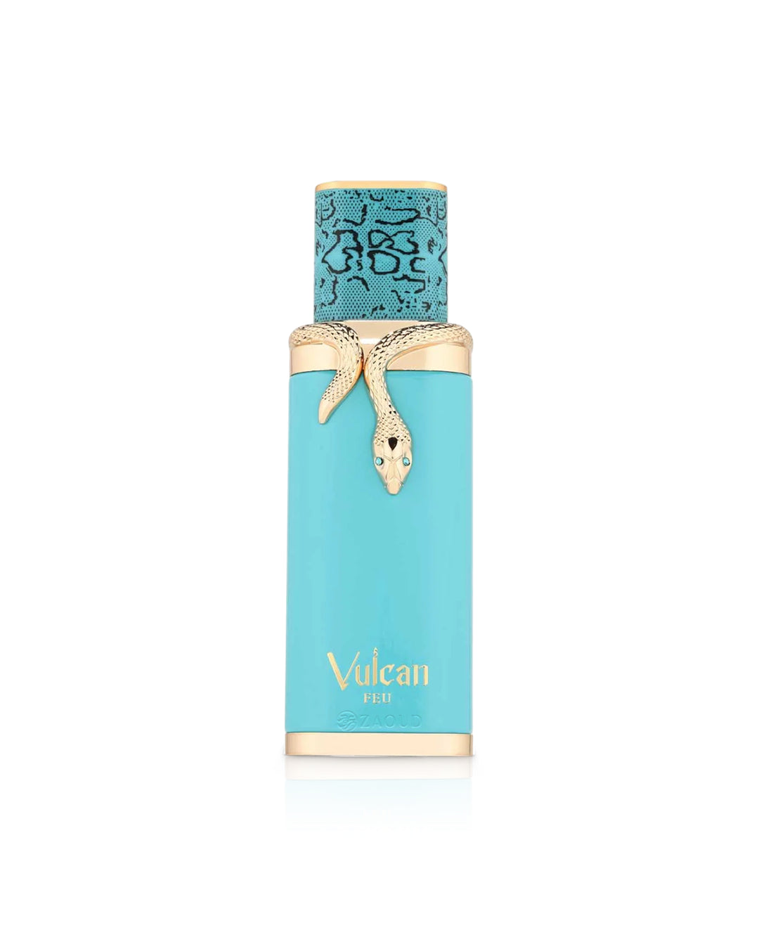Flacone del profumo French Avenue Vulcan Feu Eau de Parfum 100ml unisex su sfondo bianco
