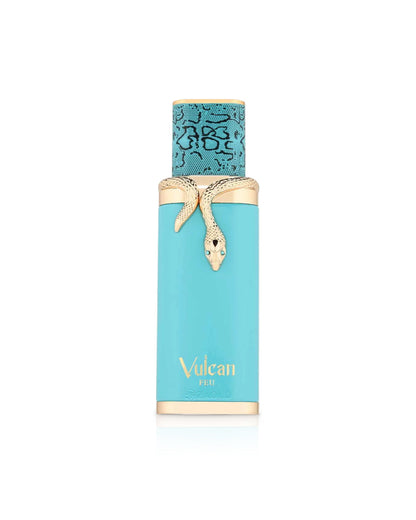 Flacone del profumo French Avenue Vulcan Feu Eau de Parfum 100ml unisex su sfondo bianco