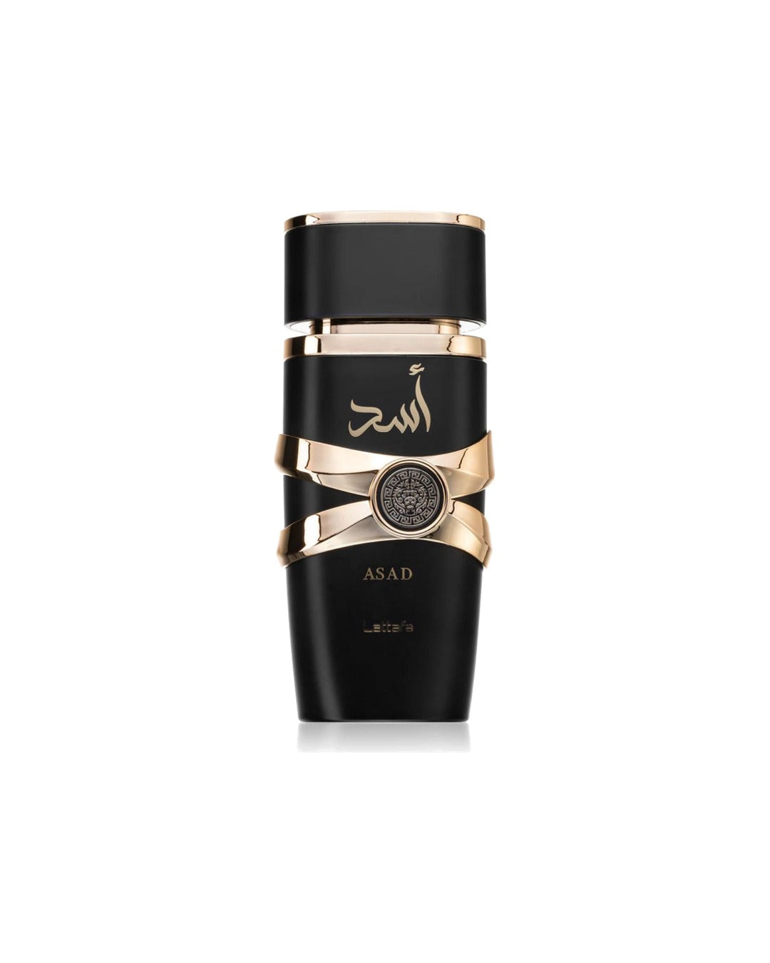 Flacone del profumo Lattafa Asad Eau de Parfum 100ml uomo su sfondo bianco