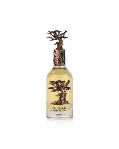 Flacone del profumo Lattafa Pride Eternal Oud Eau de Parfum 100ml unisex su sfondo bianco