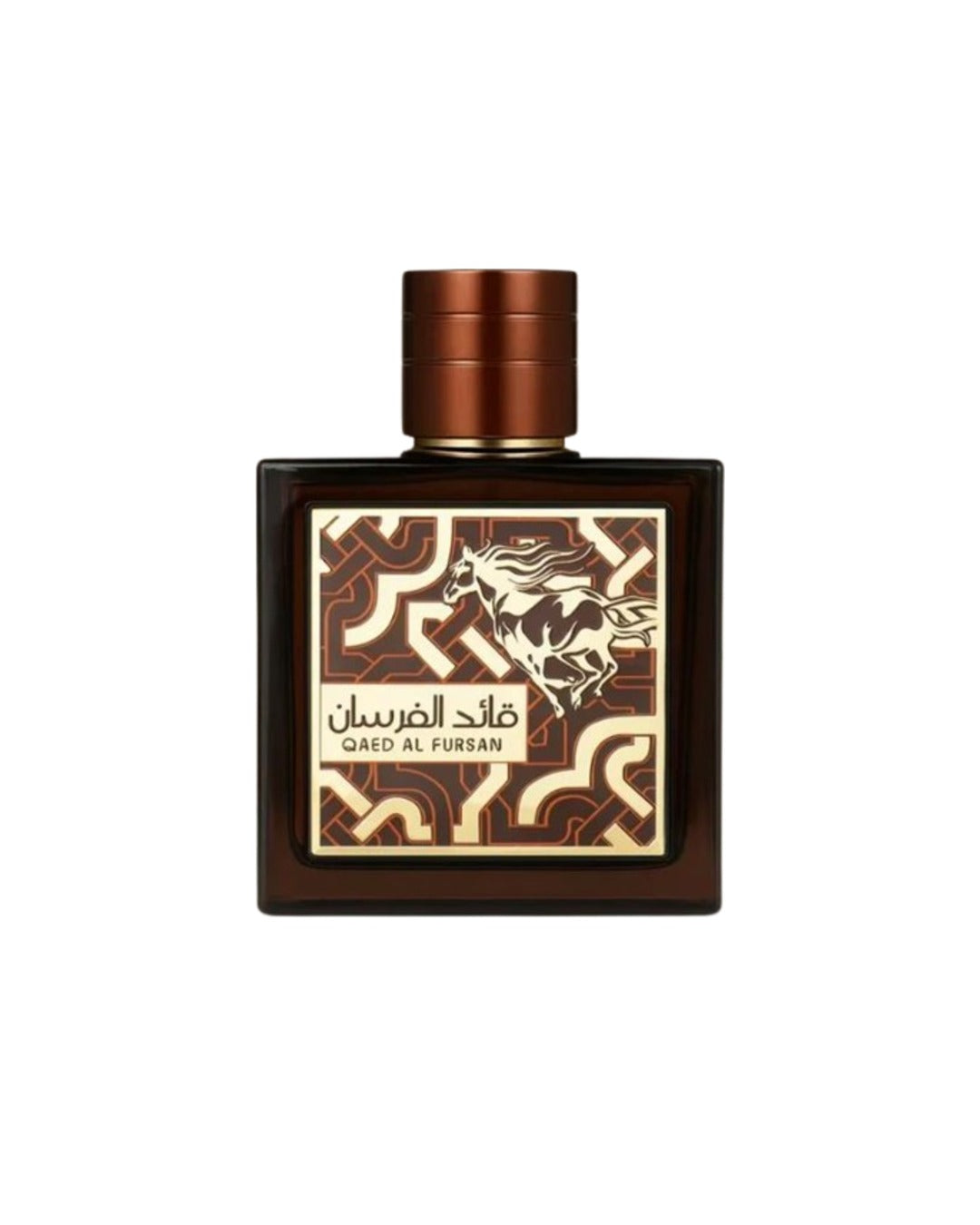 Flacone del profumo Lattafa Qaed Al Fursan Untamed Eau de Parfum 90ml unisex su sfondo bianco