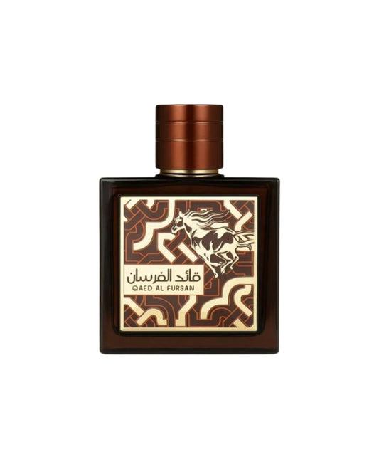 Flacone del profumo Lattafa Qaed Al Fursan Untamed Eau de Parfum 90ml unisex su sfondo bianco