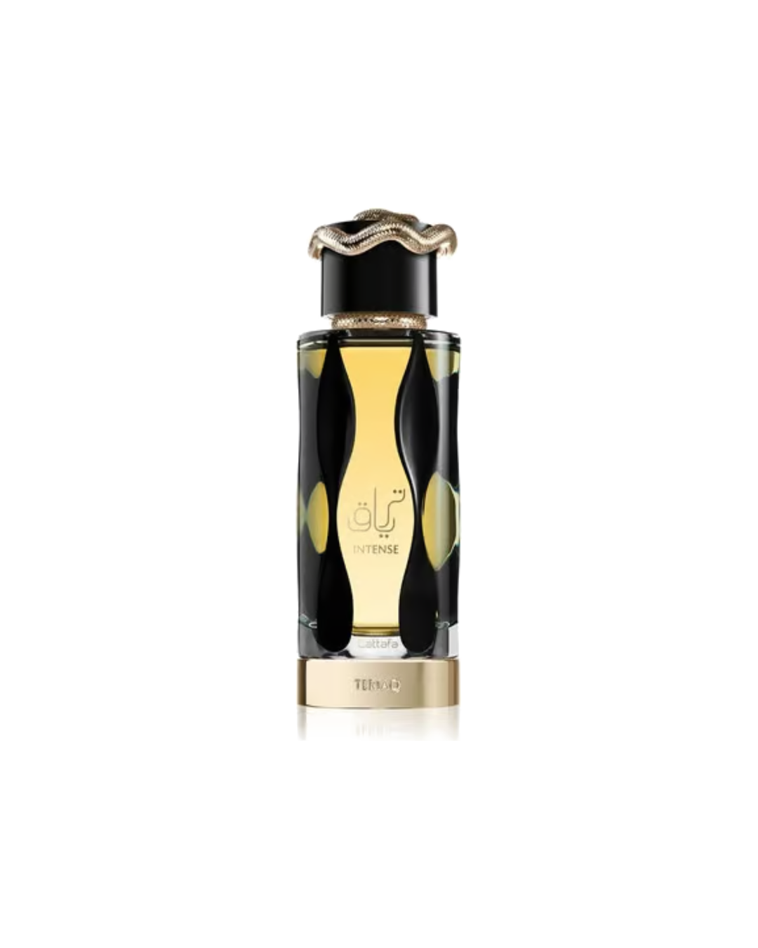 Flacone nero e oro con serpente dorato di Lattafa Teriaq Intense Eau de Parfum 100ml
