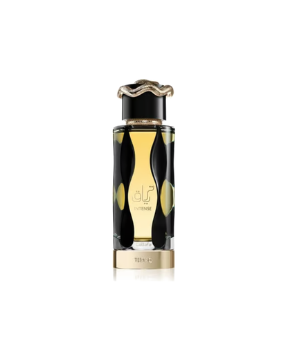 Flacone nero e oro con serpente dorato di Lattafa Teriaq Intense Eau de Parfum 100ml