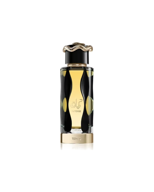 Flacone nero e oro con serpente dorato di Lattafa Teriaq Intense Eau de Parfum 100ml