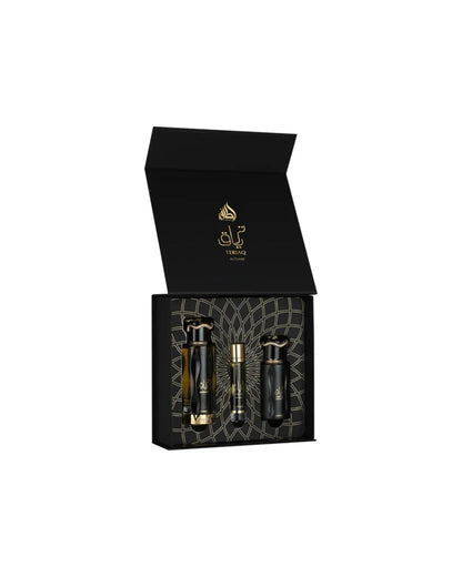Set Teriaq Intense Lattafa: eau de parfum, travel spray e hair mist